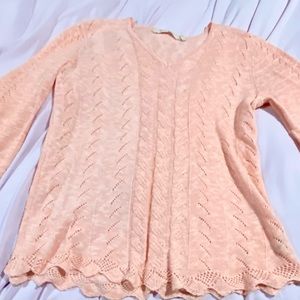 🐑 Soft Surroundings Soft Pink Tunic King Sleeve Pullover Crew Neck Sweater L